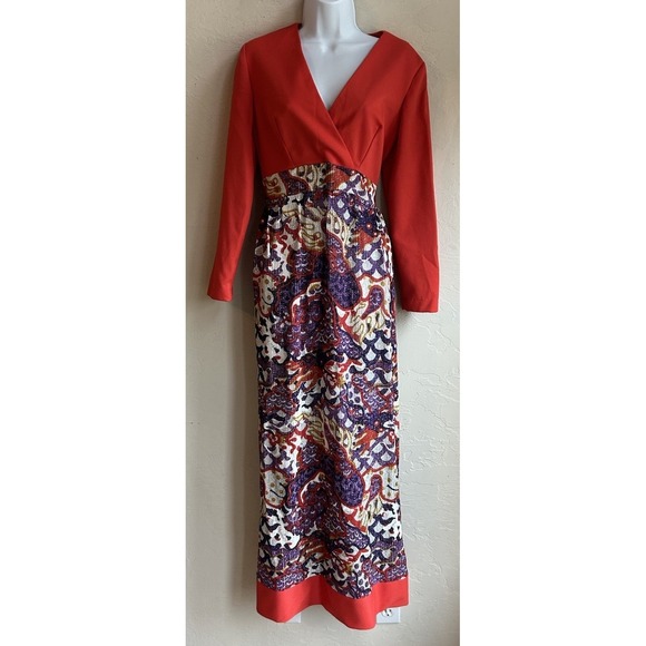 Handmade Dresses & Skirts - Vintage 1970s Metallic Paisley Maxi Dress M Red Empire Psychedelic Evening Gown